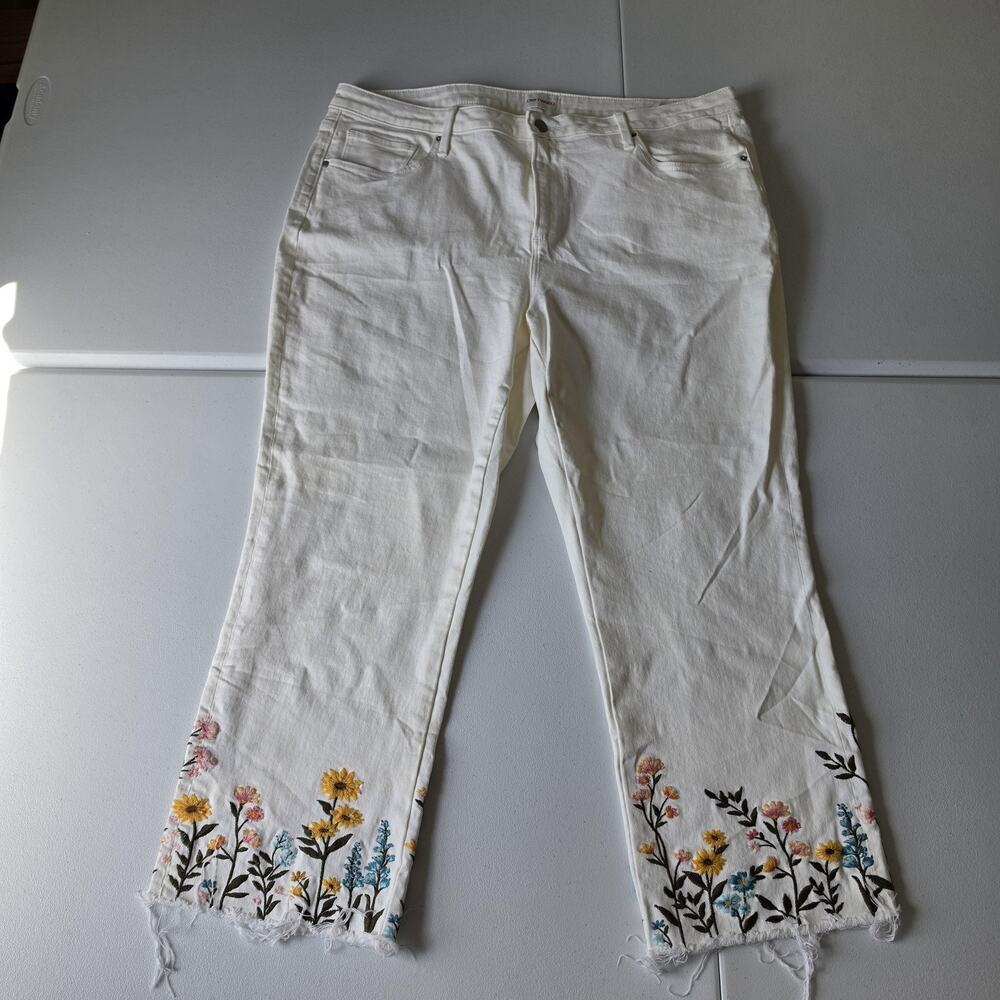 Driftwood Jeans Womens 20 White Colette High Rise Straight Embroidered Floral